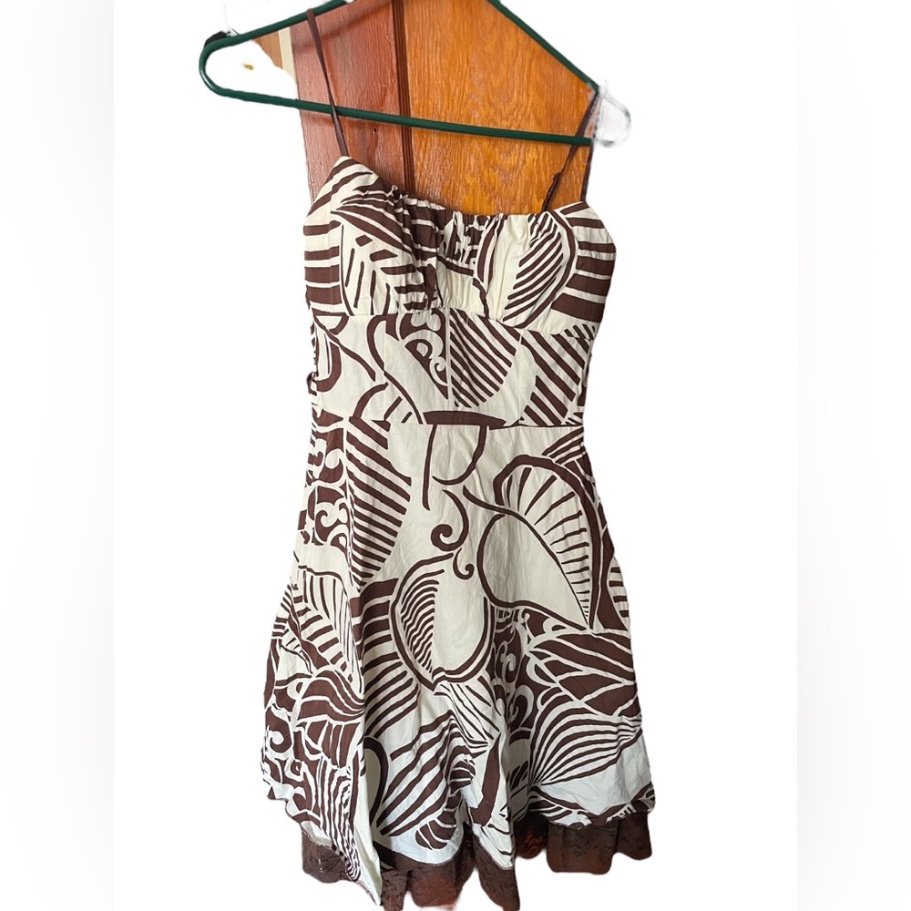 EUC Vintage Y2K Ruby Rox Ivory/Brown A line sleeveless tank dress batik print 9
